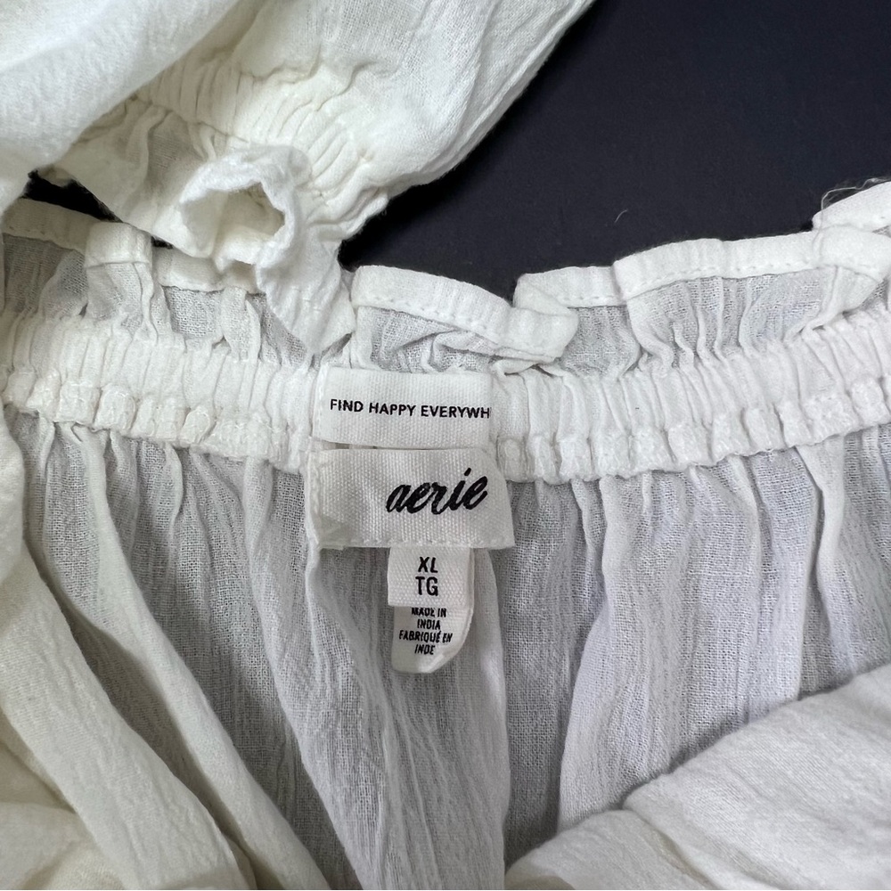 Aerie White Cottagecore Puff Sleeve Mini Dress Size XL - Picture 3 of 8